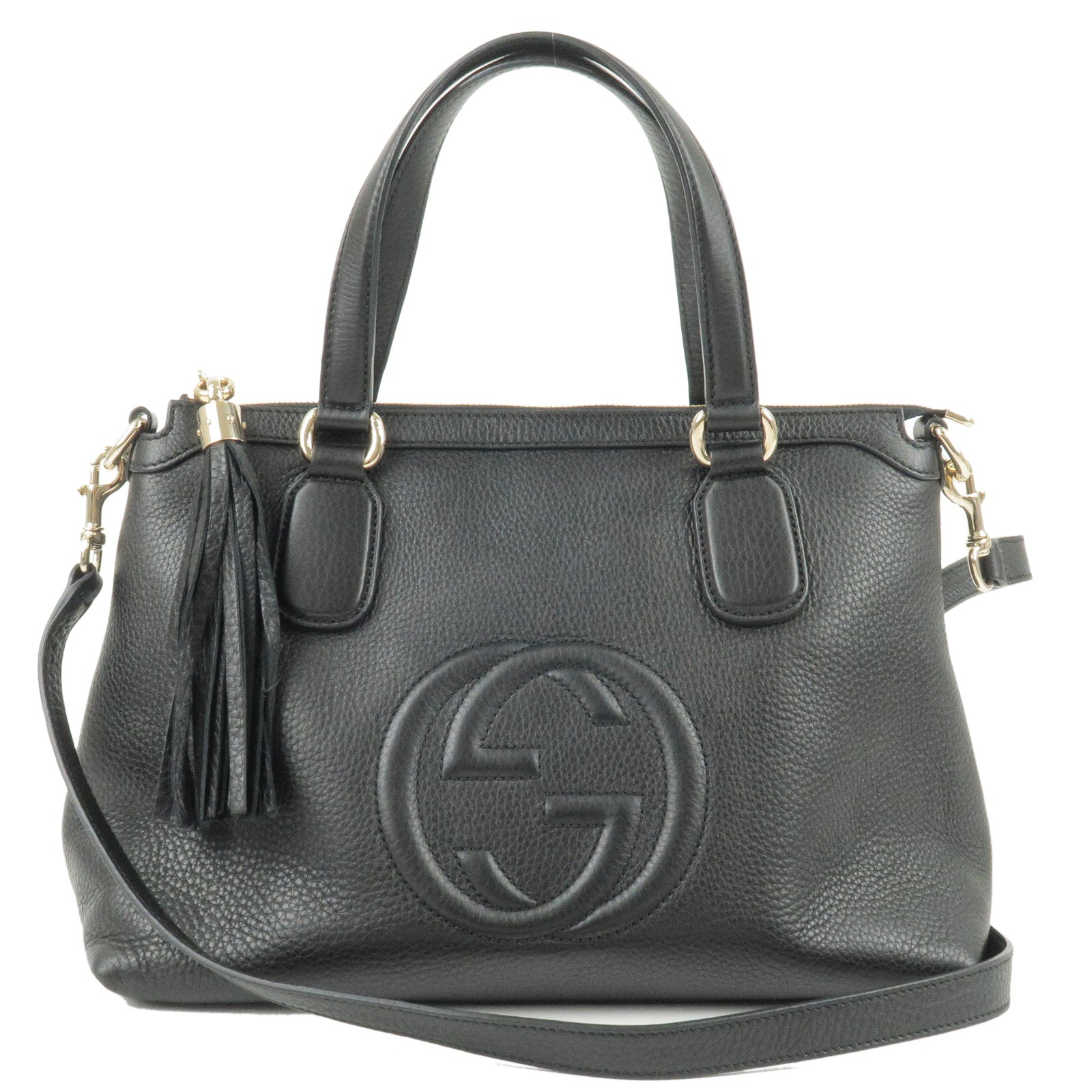 GUCCI SOHO Interlocking G Leather 2Way Bag Hand Bag Black 308362