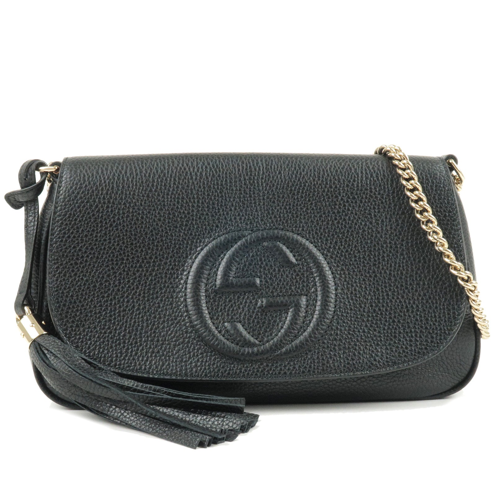 GUCCI SOHO Logo Leather Chain Shoulder Bag Black 536224