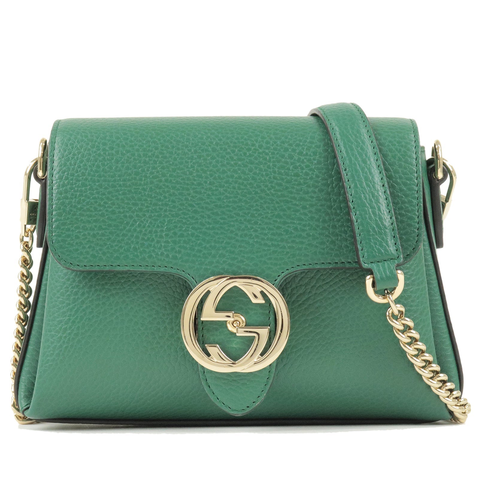 GUCCI Leather Chain Shoulder Bag Crossbody Bag Purse Green 607720