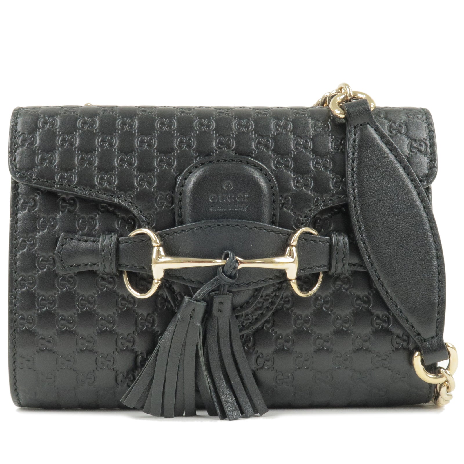 GUCCI Micro Guccissima Leather Chain Shouder Bag Black 449636