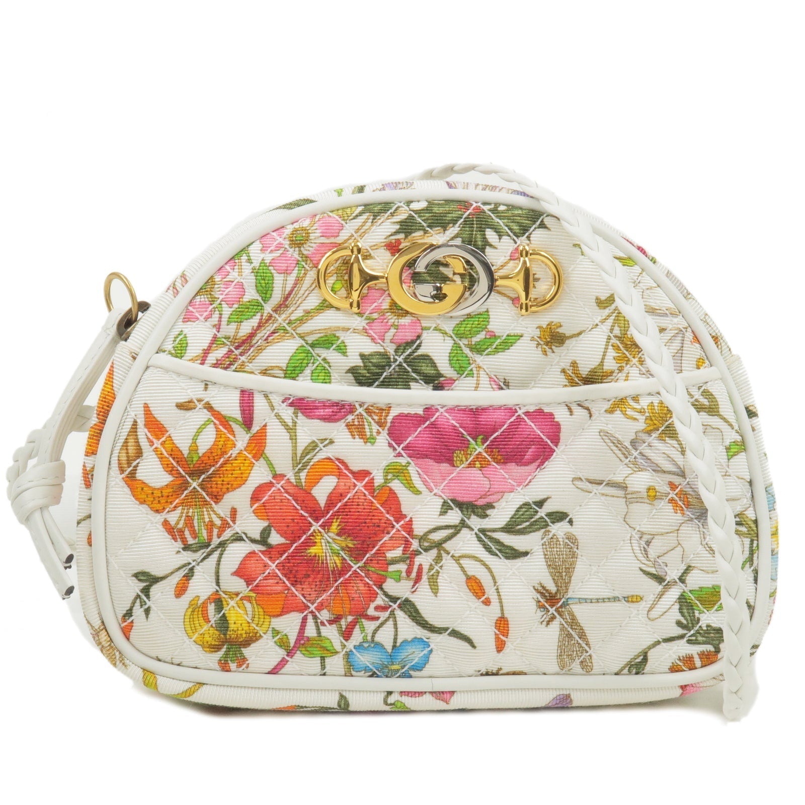 GUCCI Zumi Flora Canvas Leather Quilting Bag Multi Color 534951