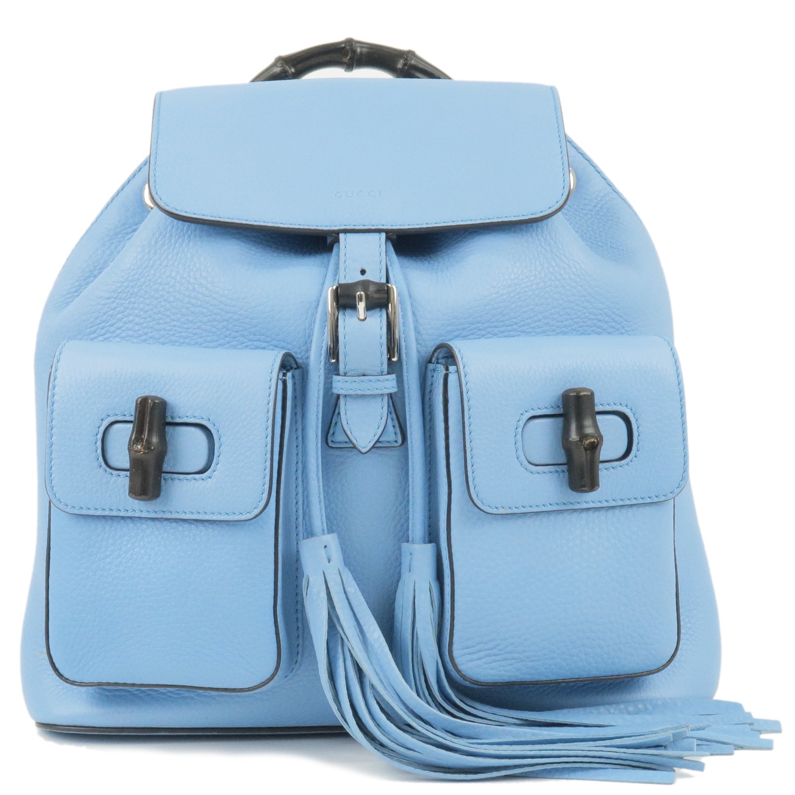 GUCCI Bamboo Leather Ruck Sack Back Pack Light Blue 370833