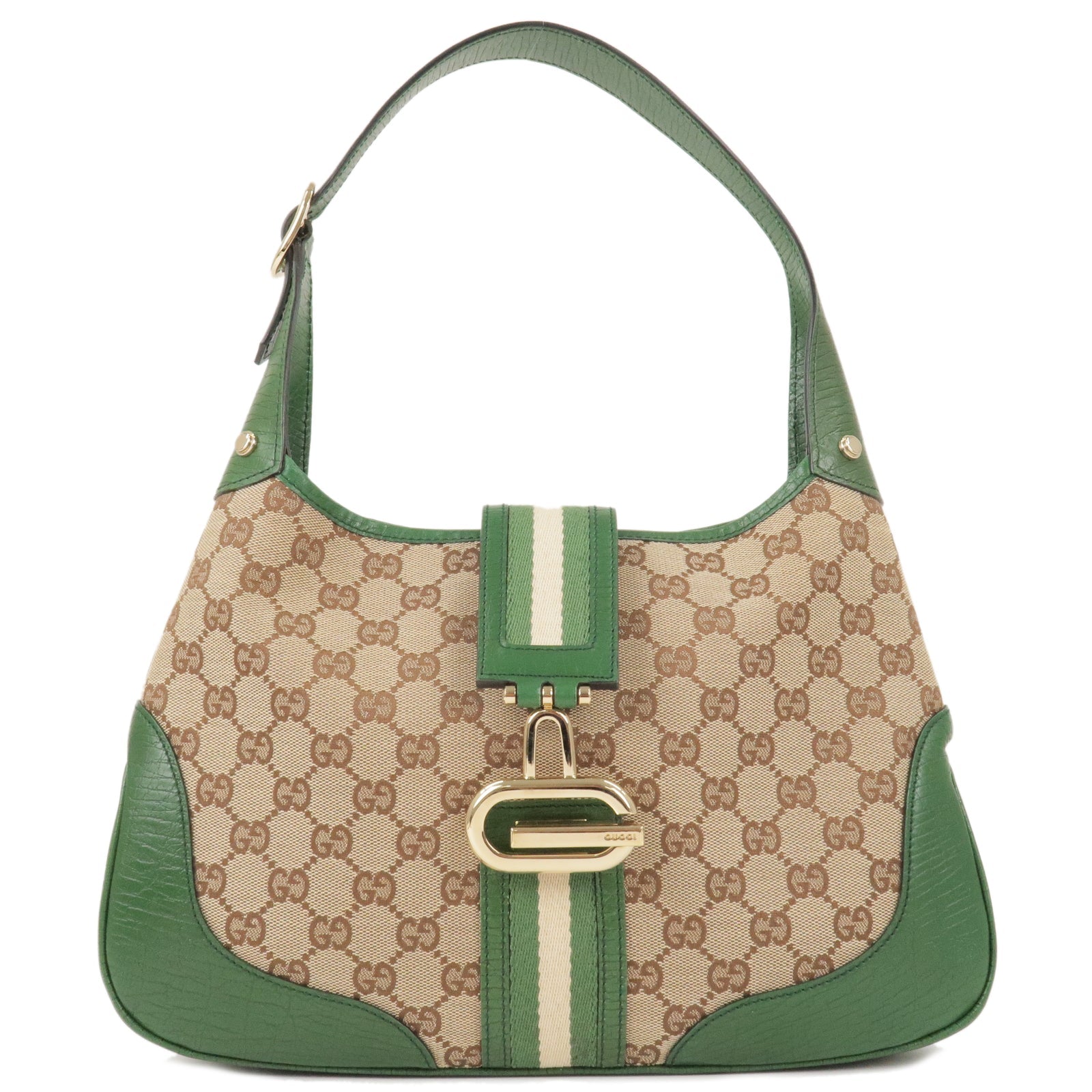 GUCCI Sherry GG Canvas Leather Shoulder Bag Beige Green 130779