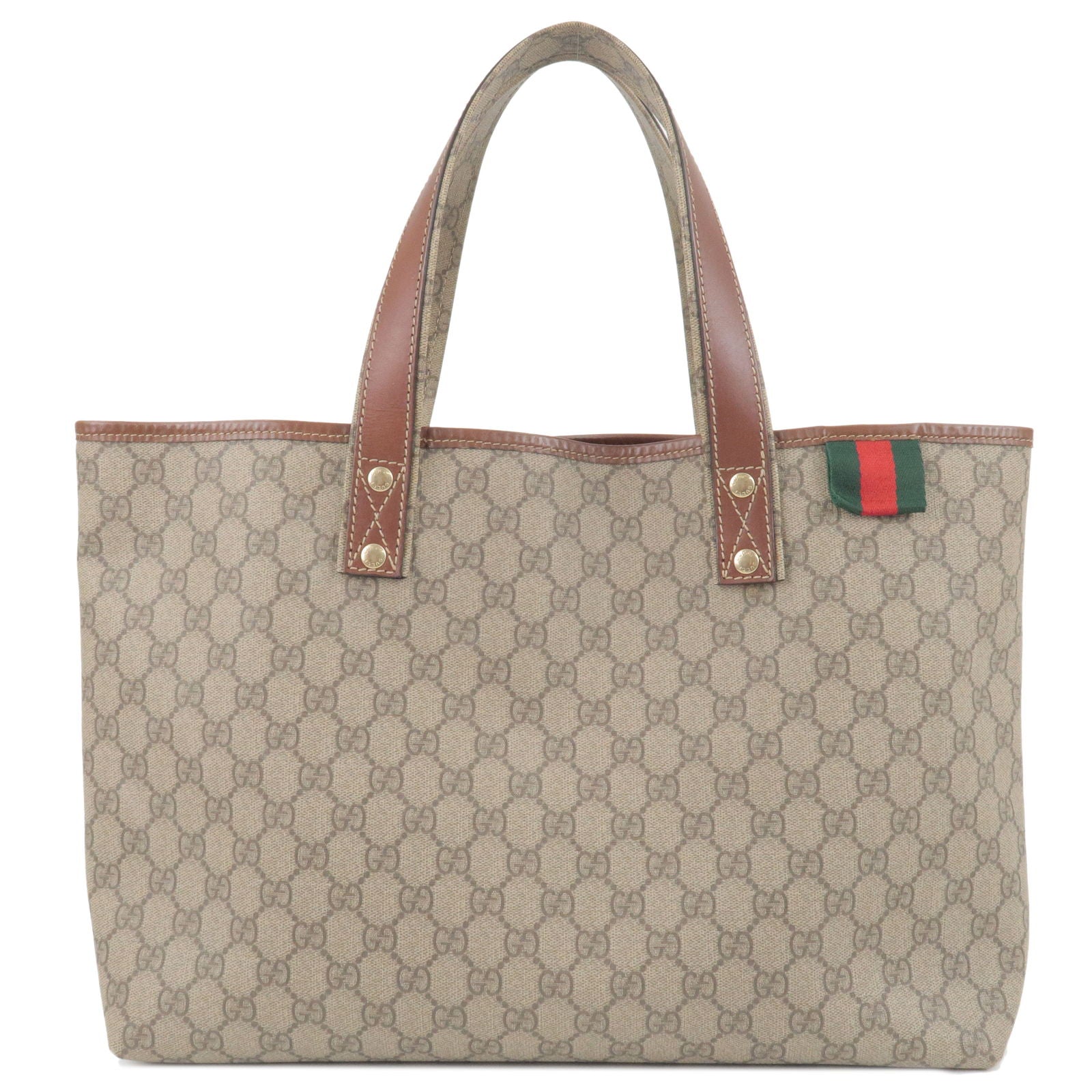 GUCCI GG Canvas Leather Tote Bag Shoulder Bag Beige 211134