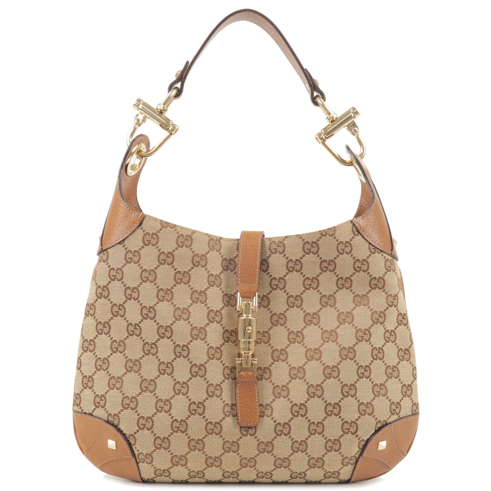 GUCCI Jackie GG Canvas Leather Shoulder Bag Beige 120888