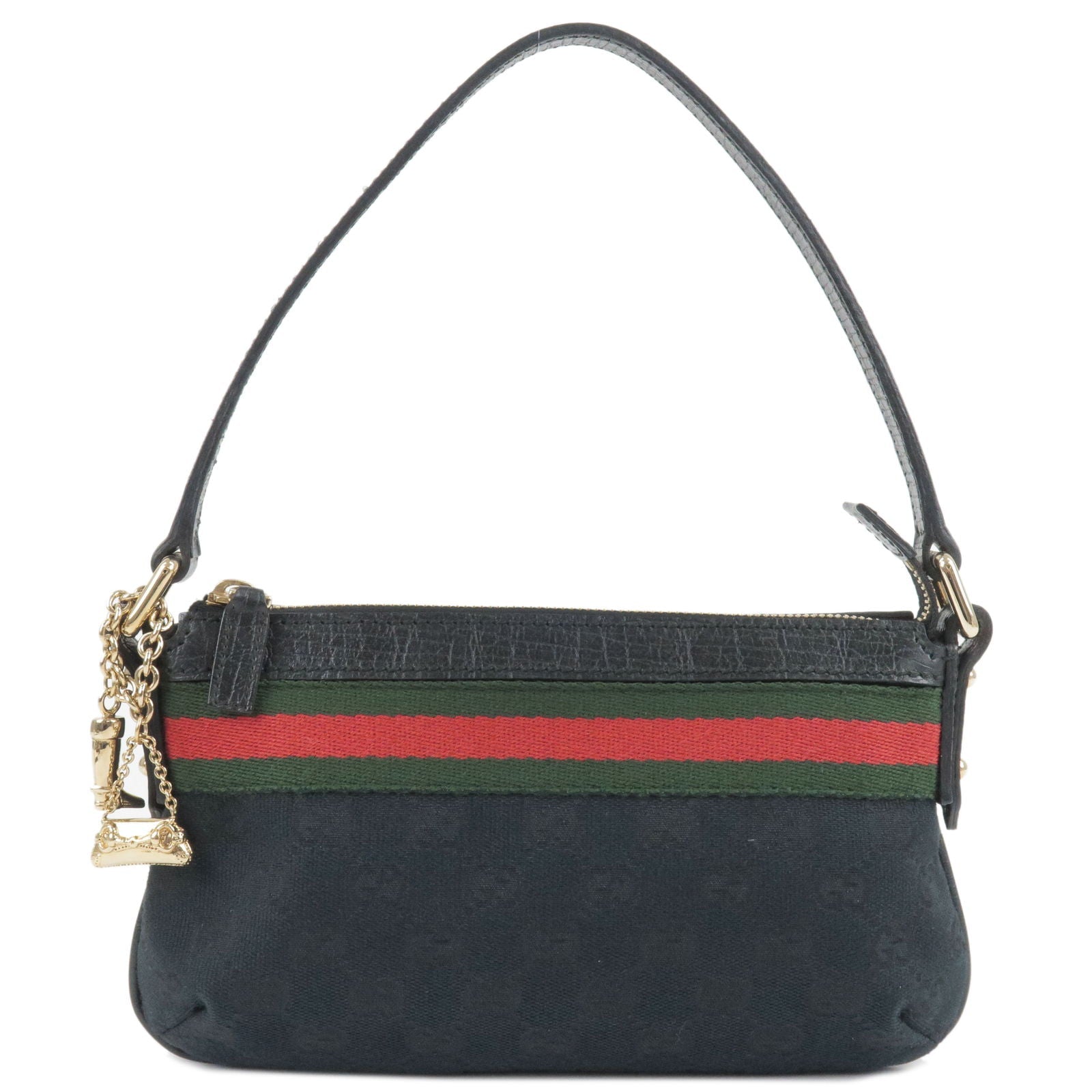 GUCCI Shelly Line GG Canvas Leather Shoulder Bag Black 145970