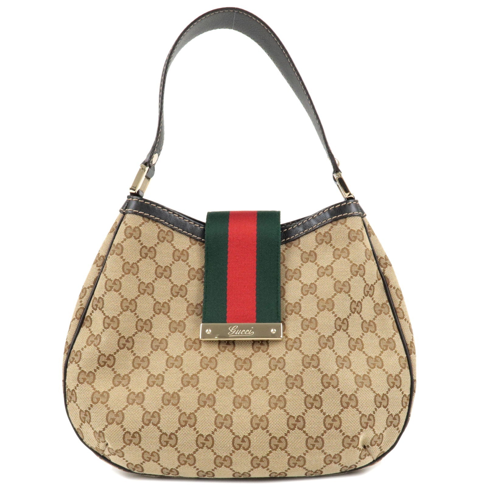 GUCCI Shelly Line GG Canvas Leather Shoulder Bag Beige 233608