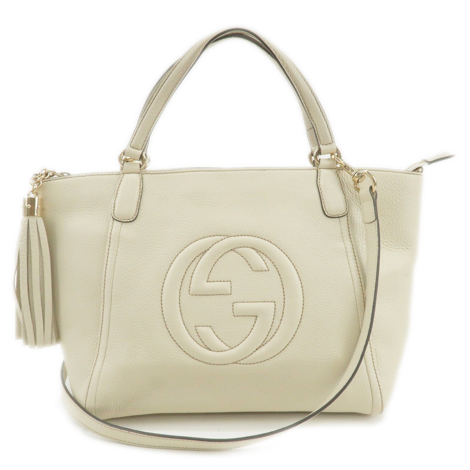 GUCCI SOHO Leather 2 Way Hand Bag Shoulder Bag Ivory 369176