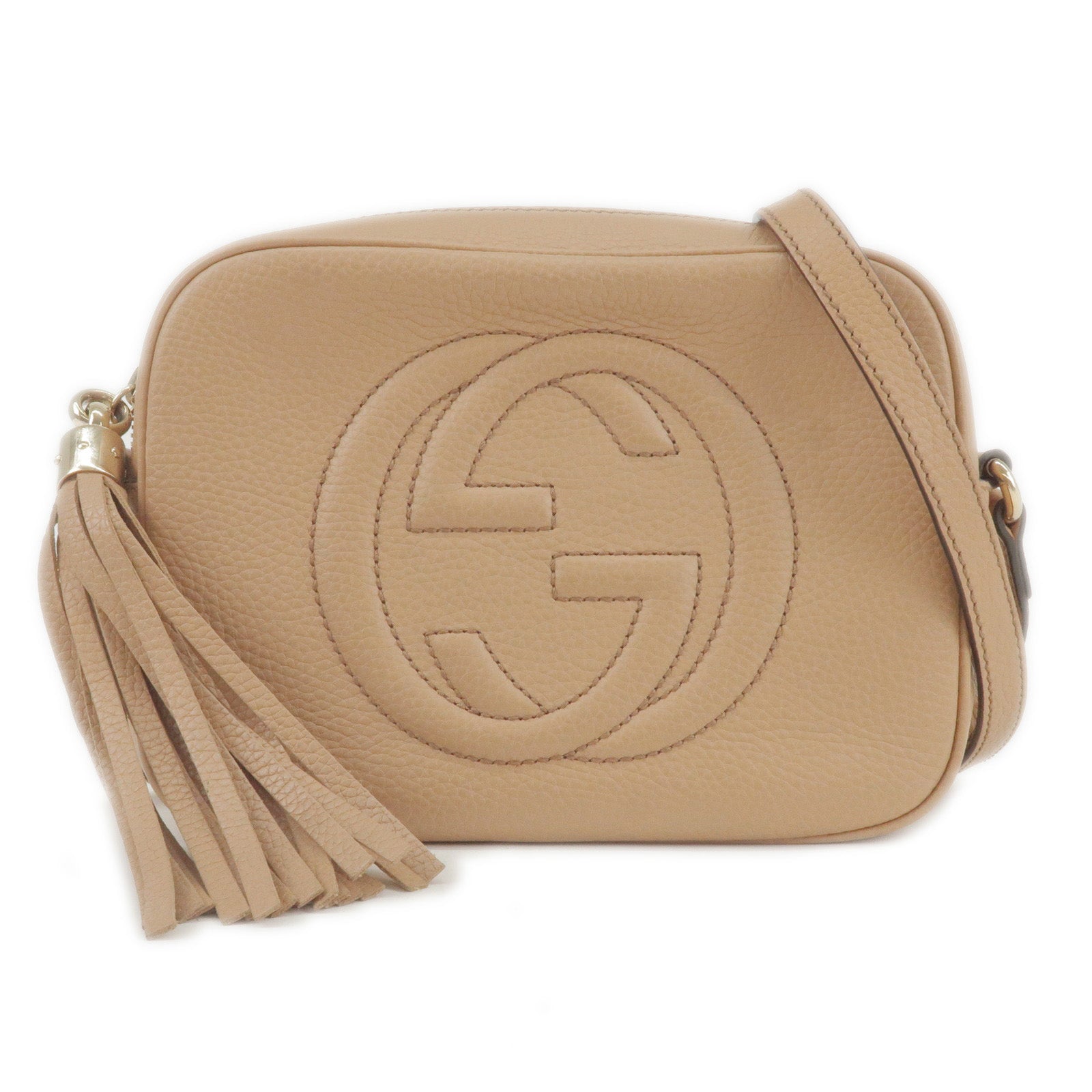 GUCCI SOHO Small Disco Leather Shoulder Bag Beige 308364