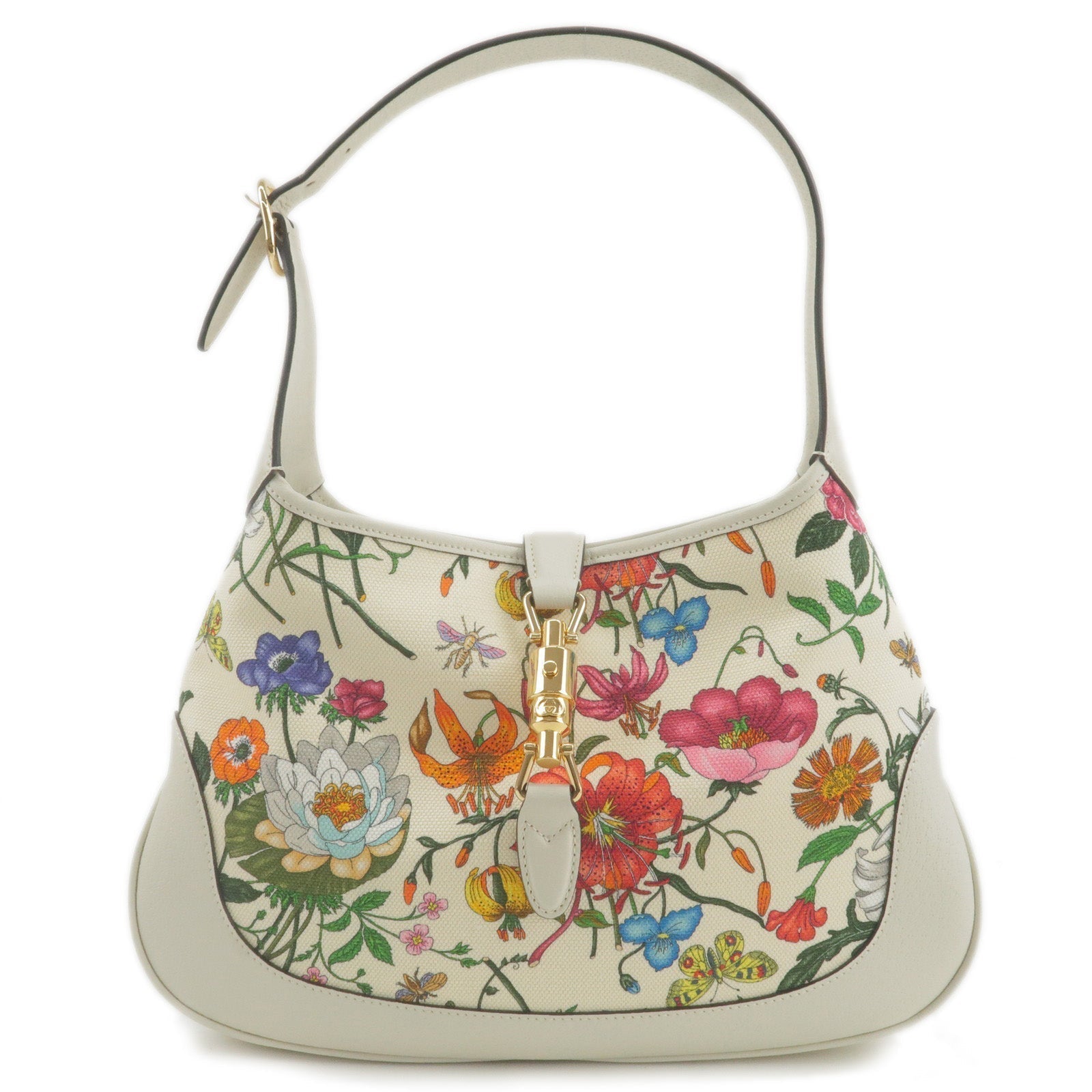 GUCCI Flora Jackie Canvas Leather Shoulder Bag Multicolor 550152