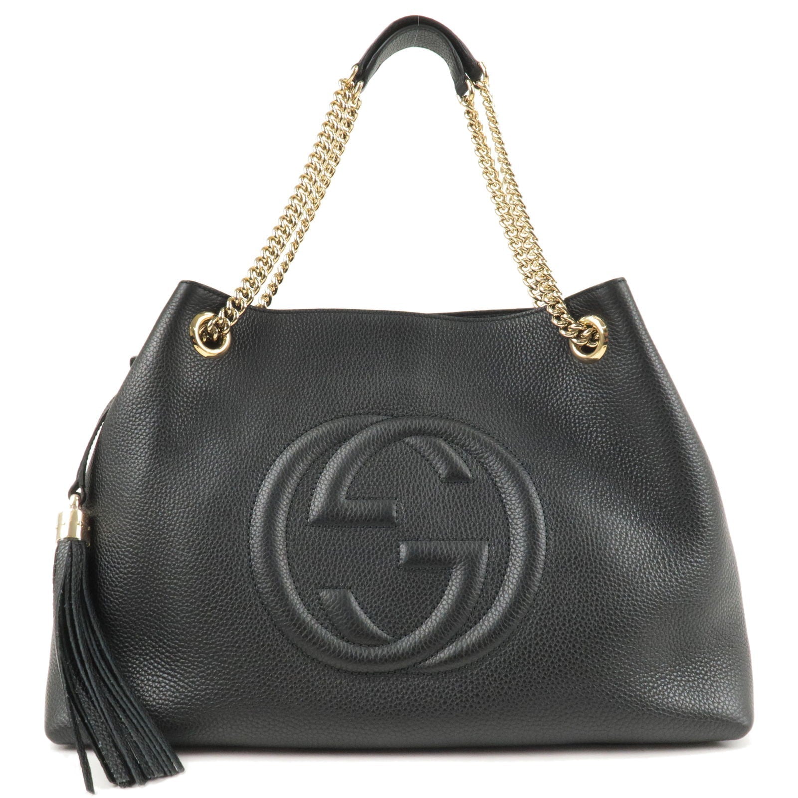 GUCCI SOHO Logo Leather Chain Shoulder Bag Black 308982