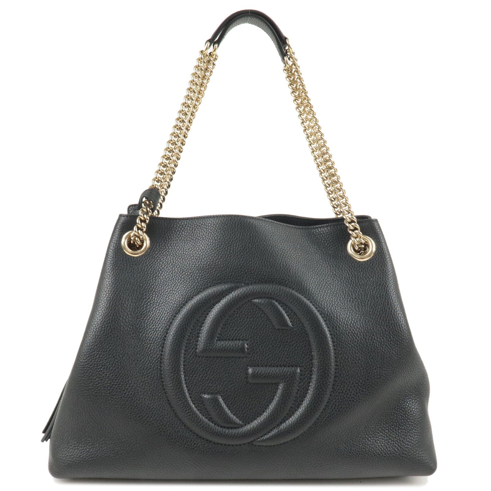 GUCCI SOHO Logo Leather Chain Shoulder Bag Black 536196