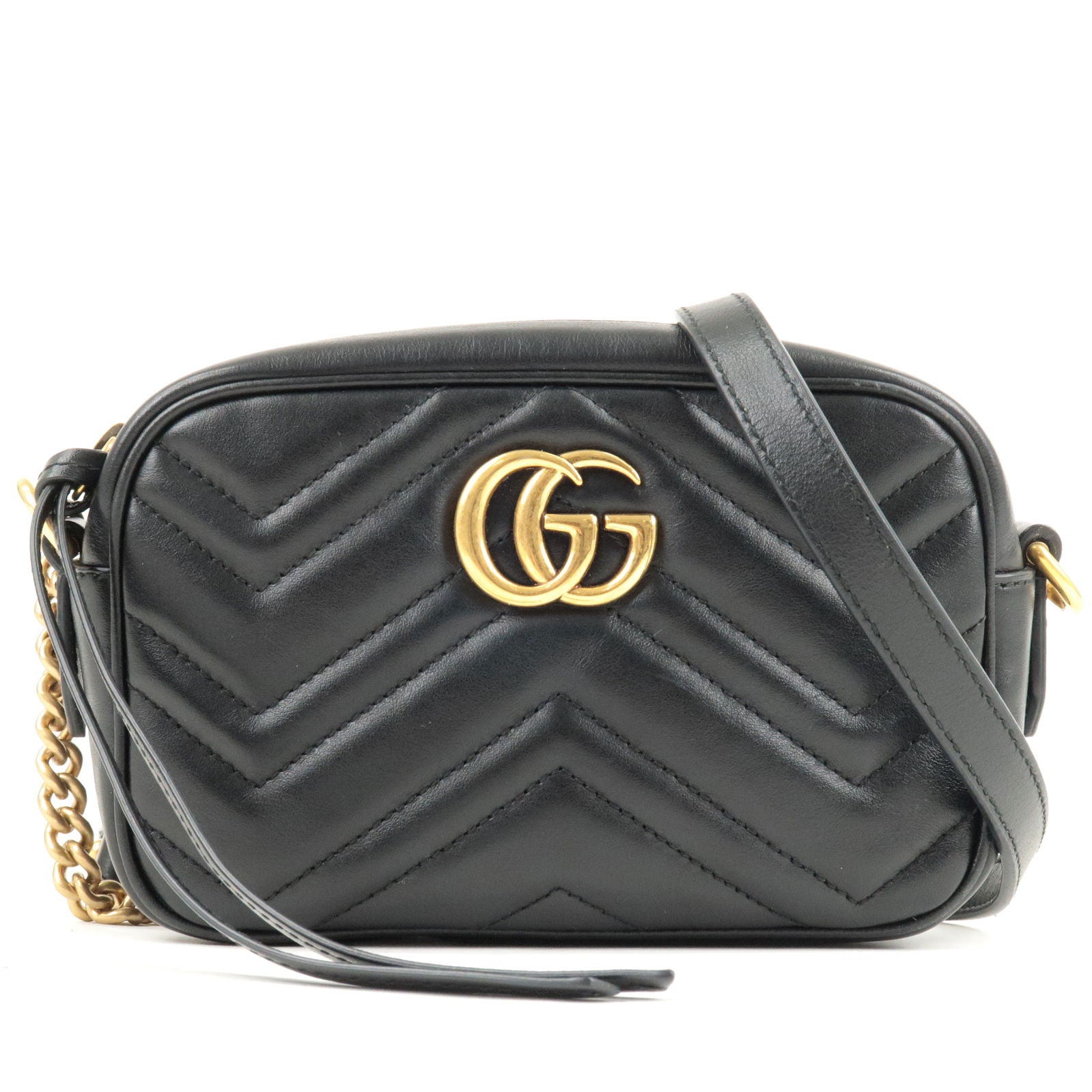 GUCCI GG Marmont Leather Crossbody Shouder Bag Black 448065