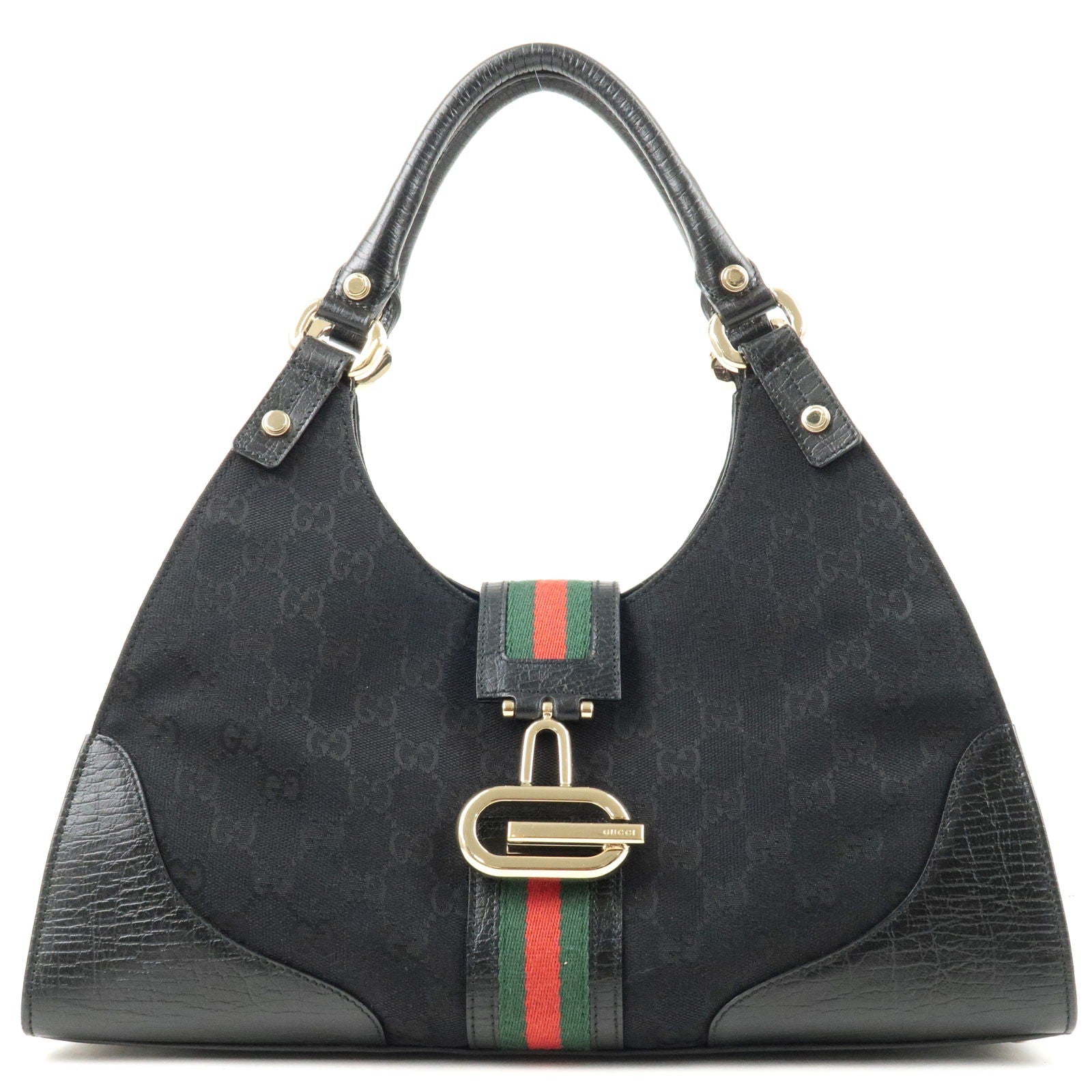 GUCCI Sherry Line GG Canvas Leather Shoulder Bag Black 130995