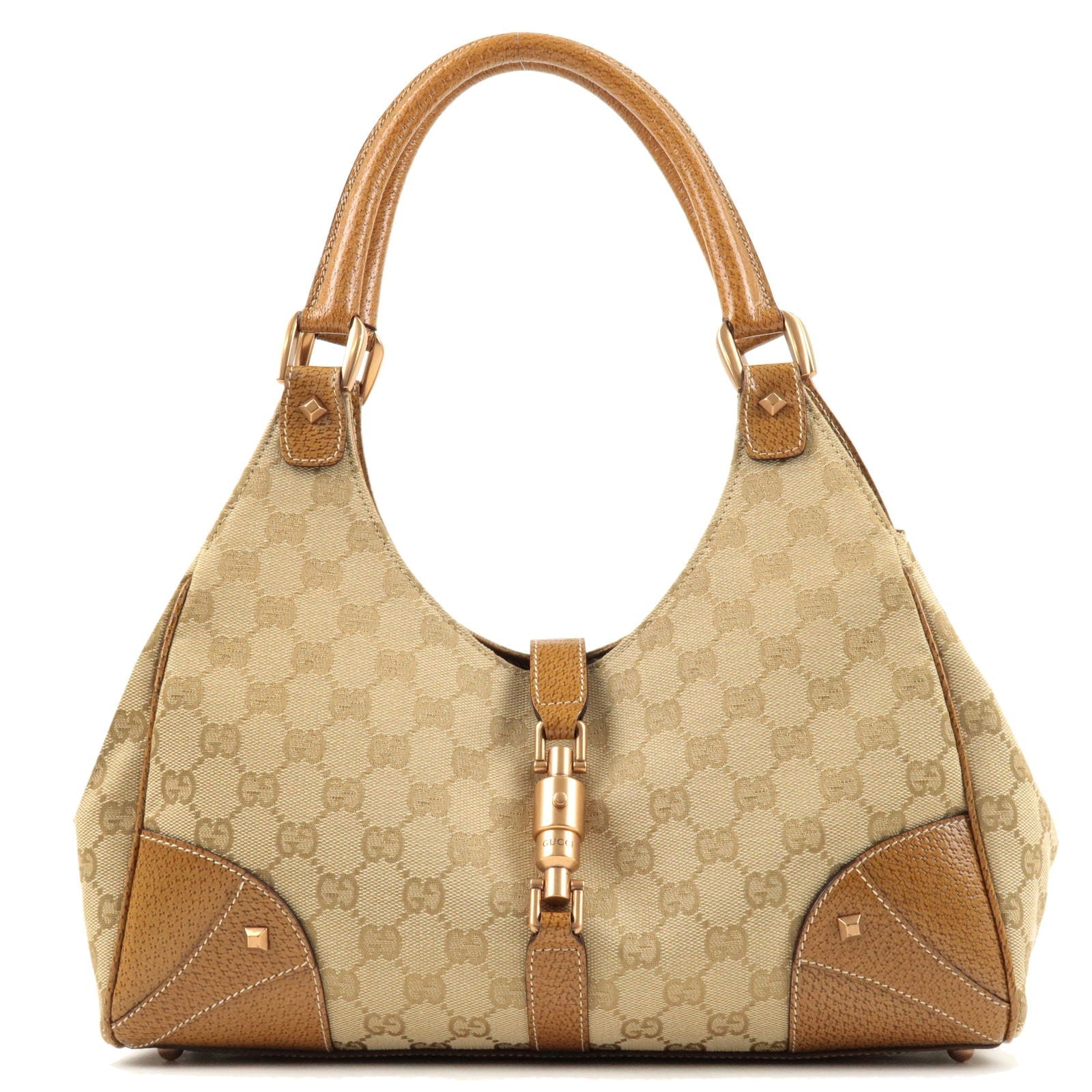 GUCCI Jackie GG Canvas Leather Shoulder Bag Beige 124407