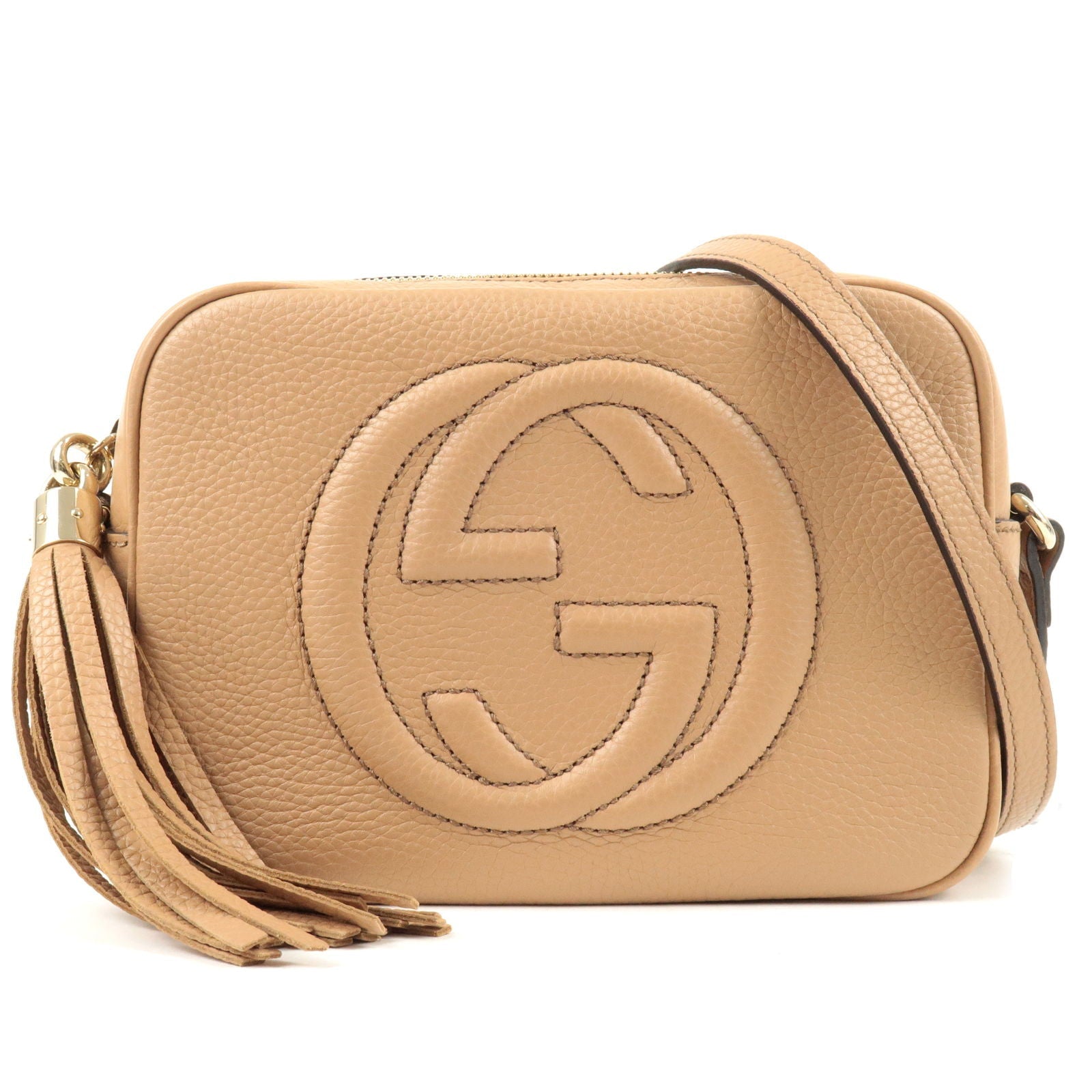 GUCCI Canvas Leather Small Disco Shoulder Bag Beige 308364