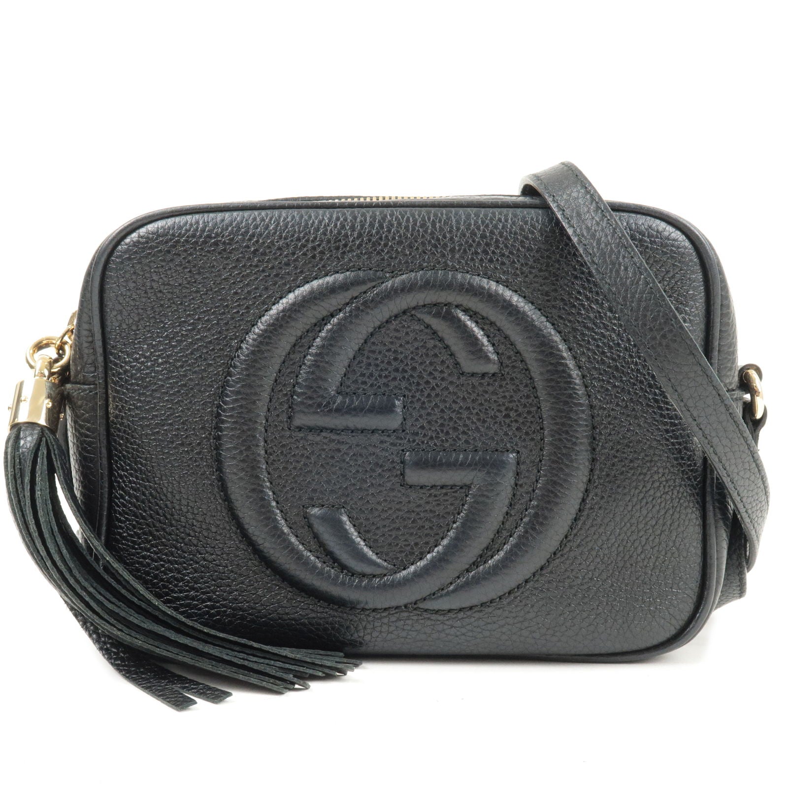 GUCCI Small Disco Leather Shoulder Bag Black 308364