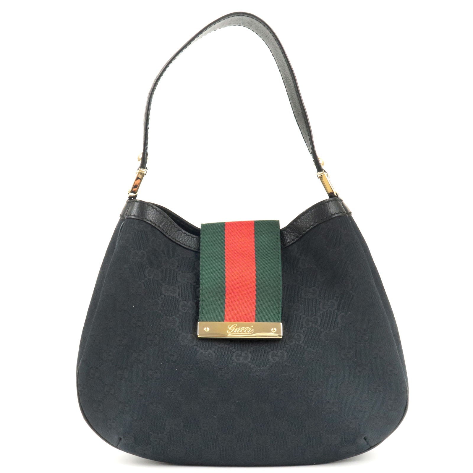 GUCCI Sherry Line GG Canvas Leather Shoulder Bag Black 233608