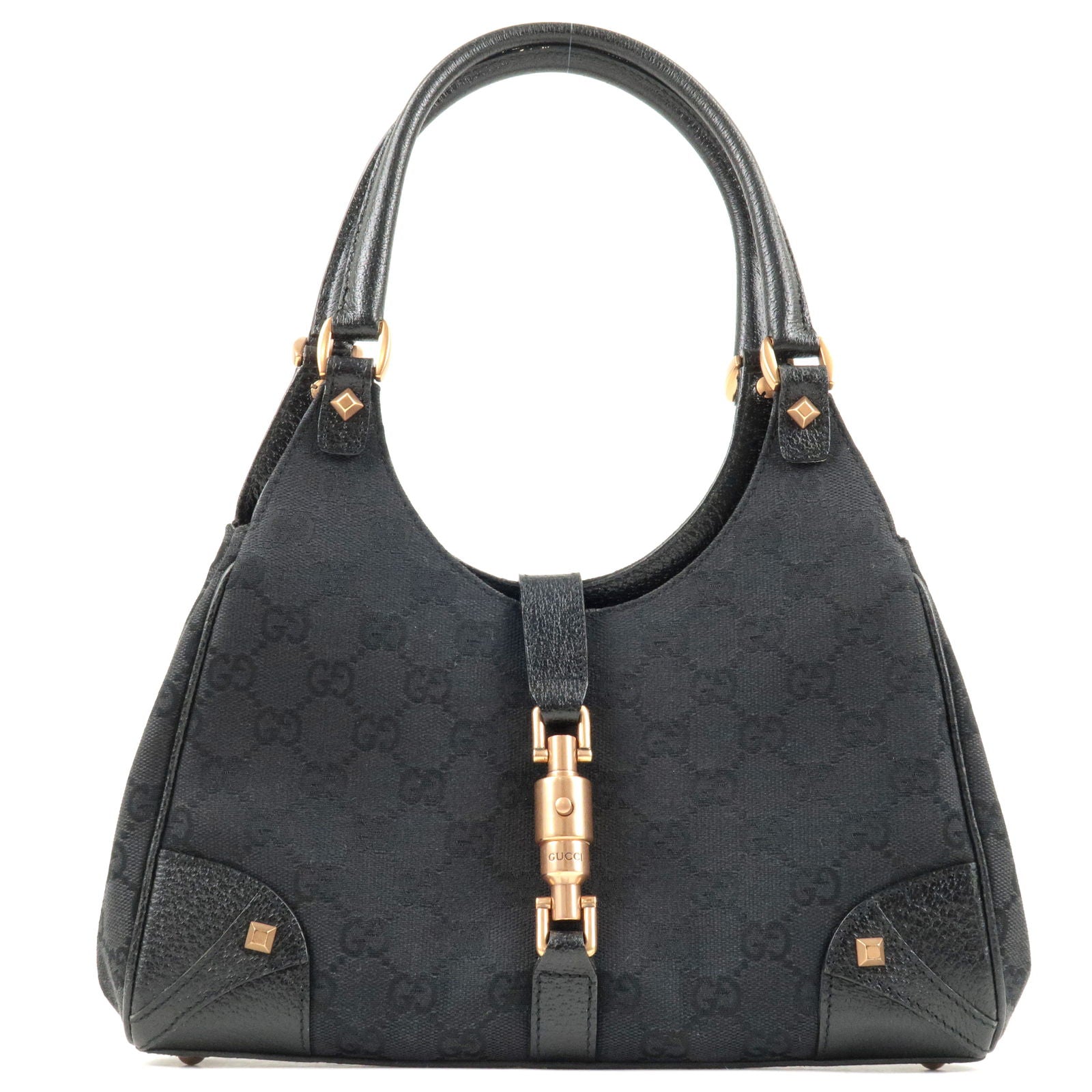 GUCCI Jackie GG Canvas Leather Studs Shoulder Bag 124409