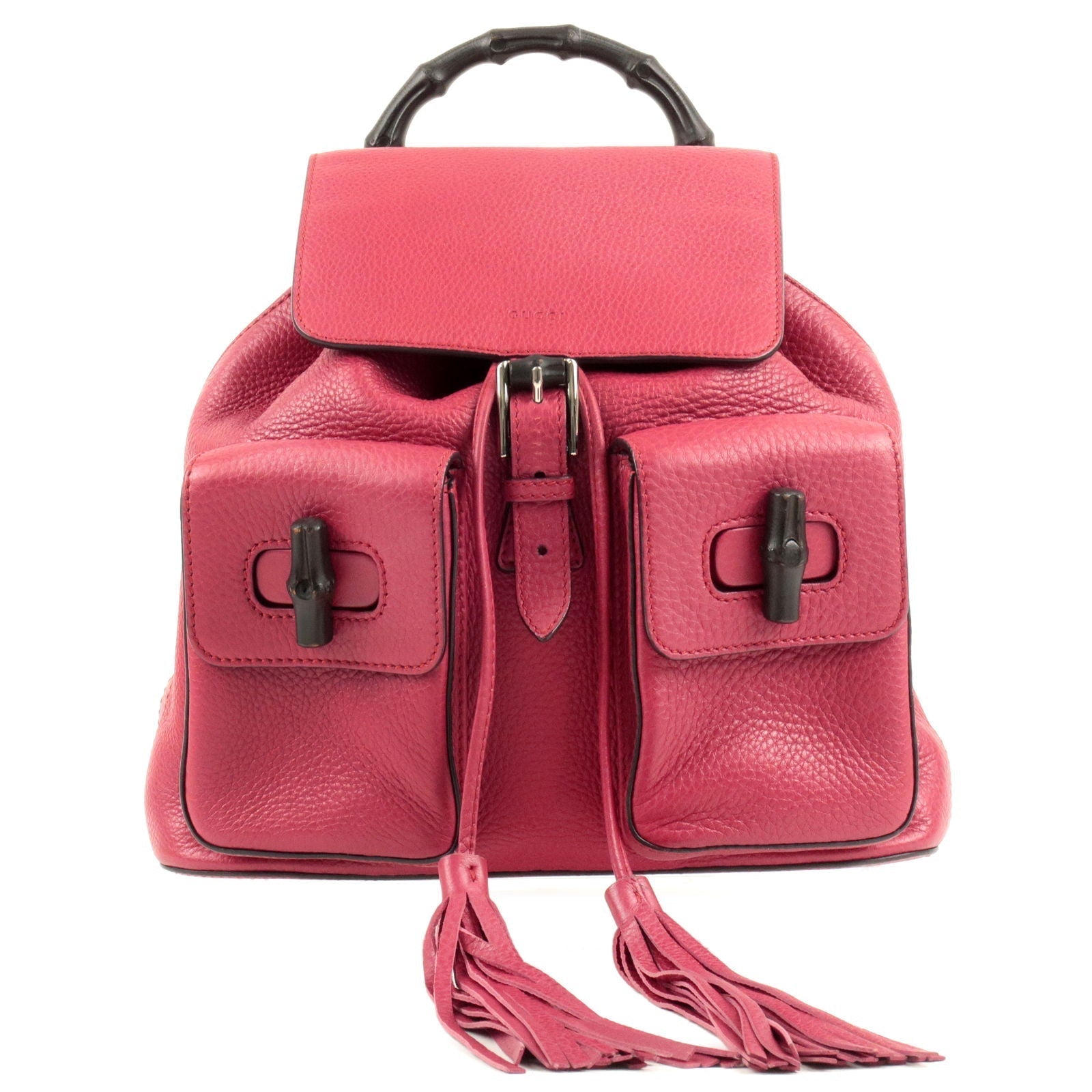 GUCCI Bamboo Back Pack With Fringe Leather Pink 370833