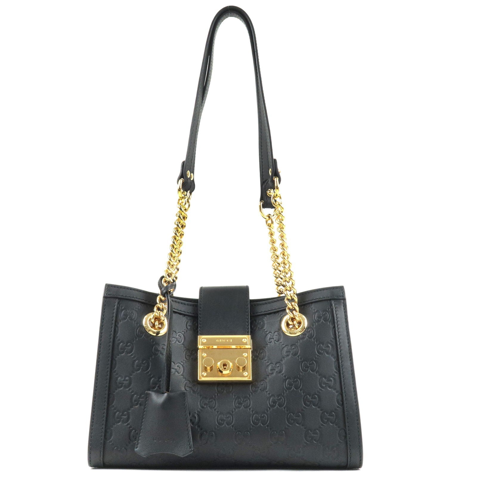 GUCCI Padlock GG Small Leather Shoulder Bag Black 498156