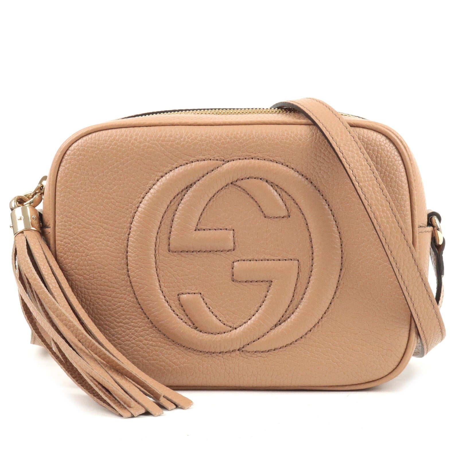 GUCCI SOHO Leather Small Disco Shoulder Bag Beige 308364