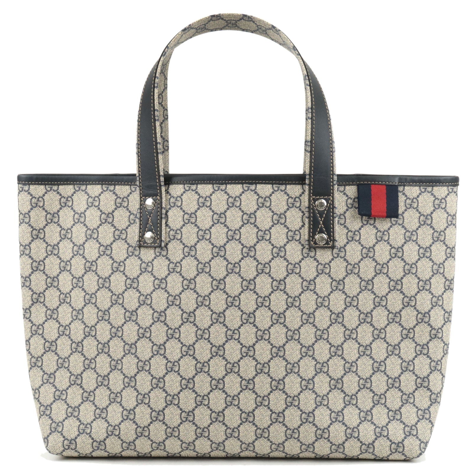 GUCCI Sherry GG Supreme Leather Tote Bag Navy Gray 211134