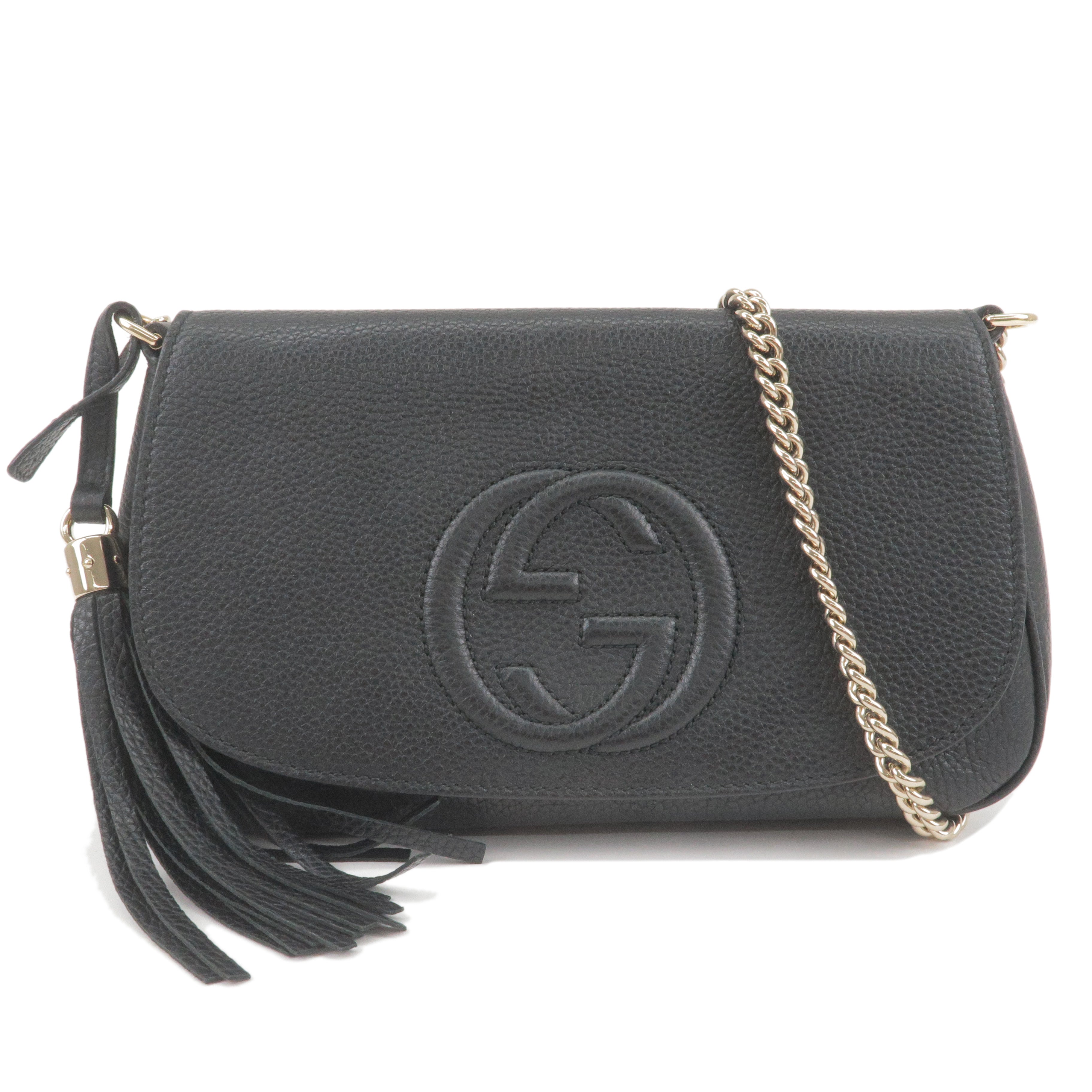 GUCCI SOHO Leather Chain Shoulder Bag Purse NERO Black 536224