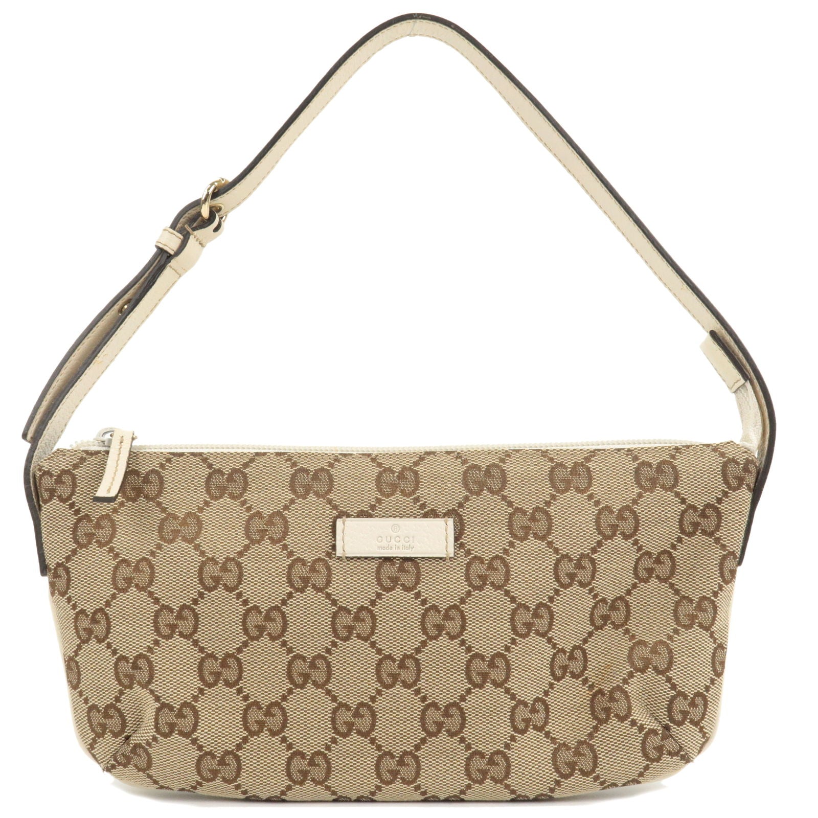 GUCCI GG Canvas Leather Pouch Hand Bag Beige Ivory 190393