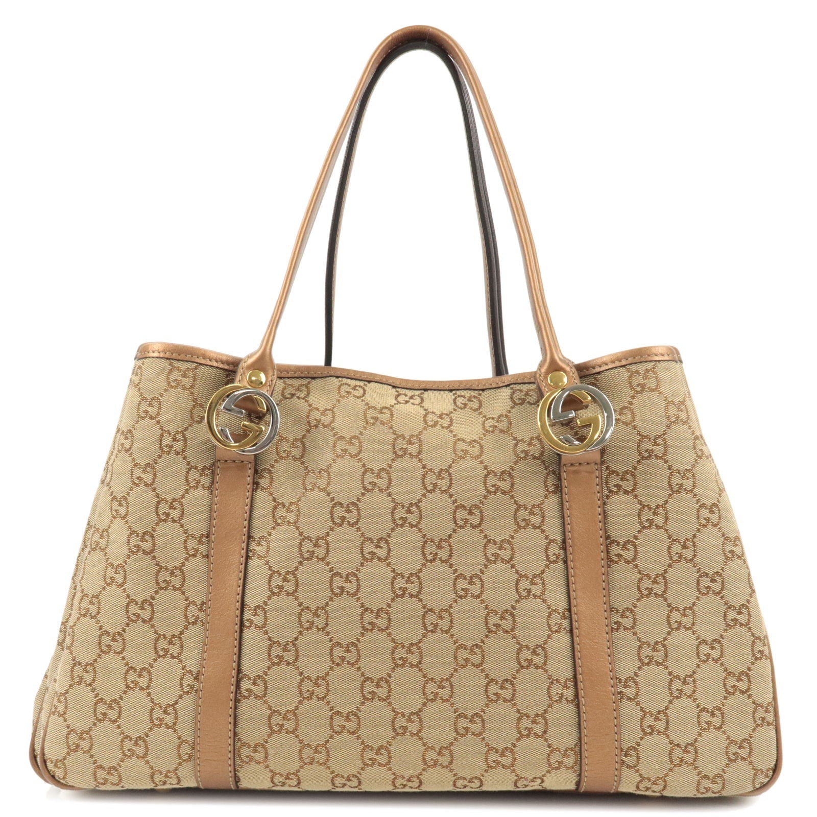 GUCCI GG Twins GG Canvas Leather Tote Bag Beige Bronze 232957