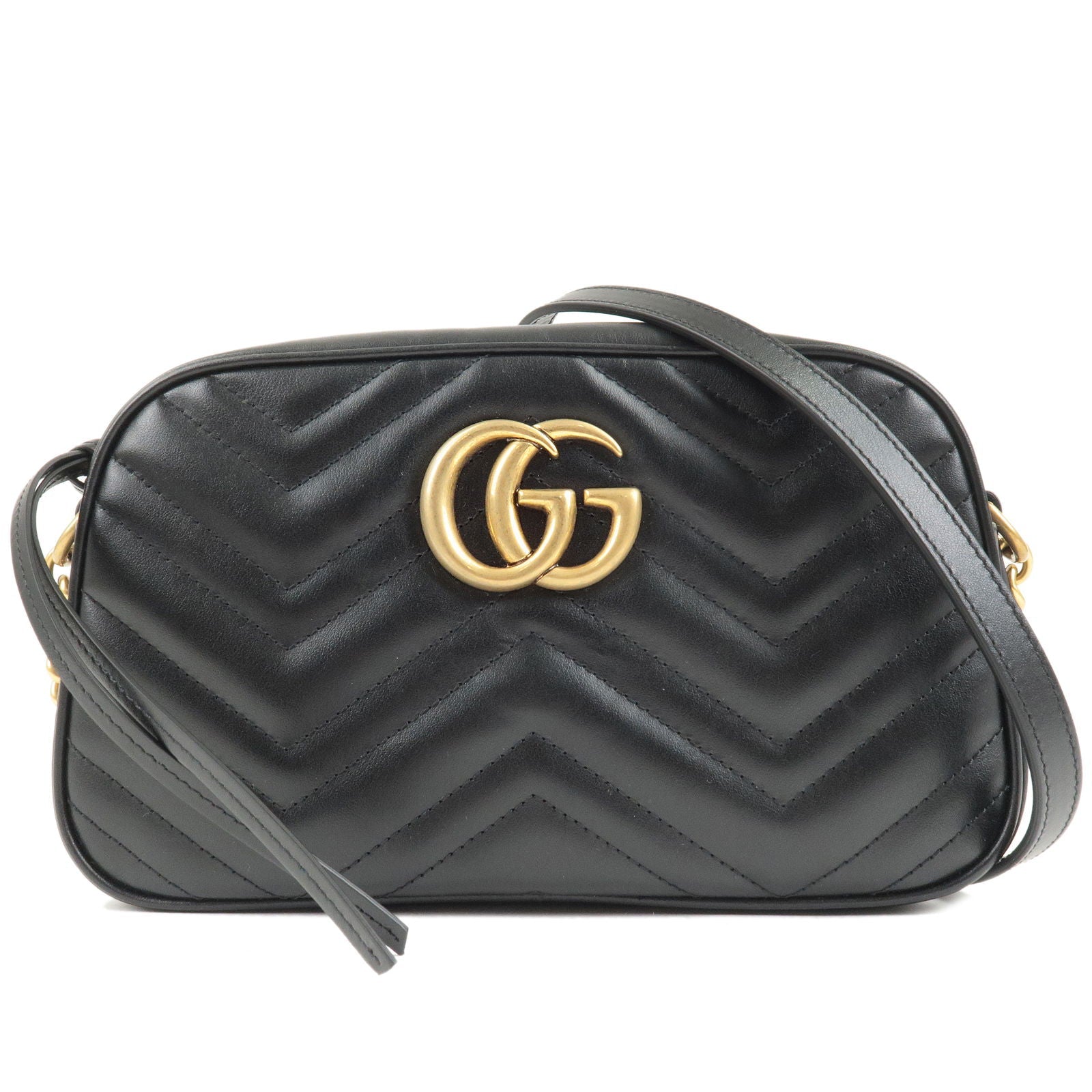 GUCCI GG Marmont Leather Chain Shoulder Bag Black 447632