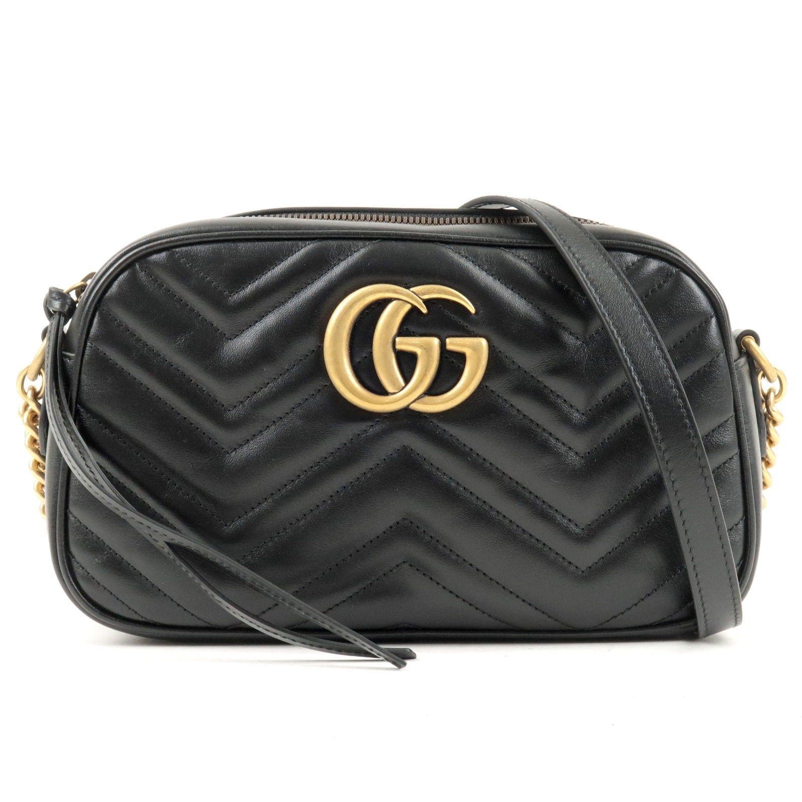 GUCCI GG Mermont Leather Chain Shoulder Bag Black 447632