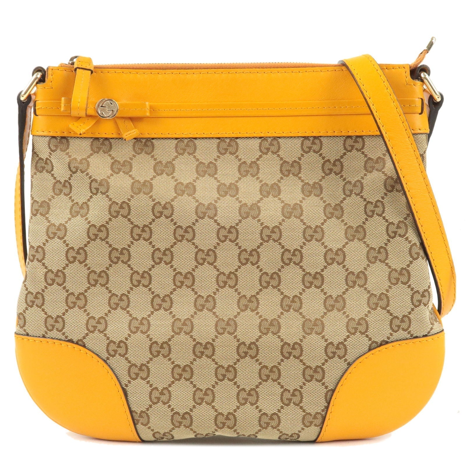 GUCCI GG Canvas Leather Shoulder Bag Beige Orange 257065