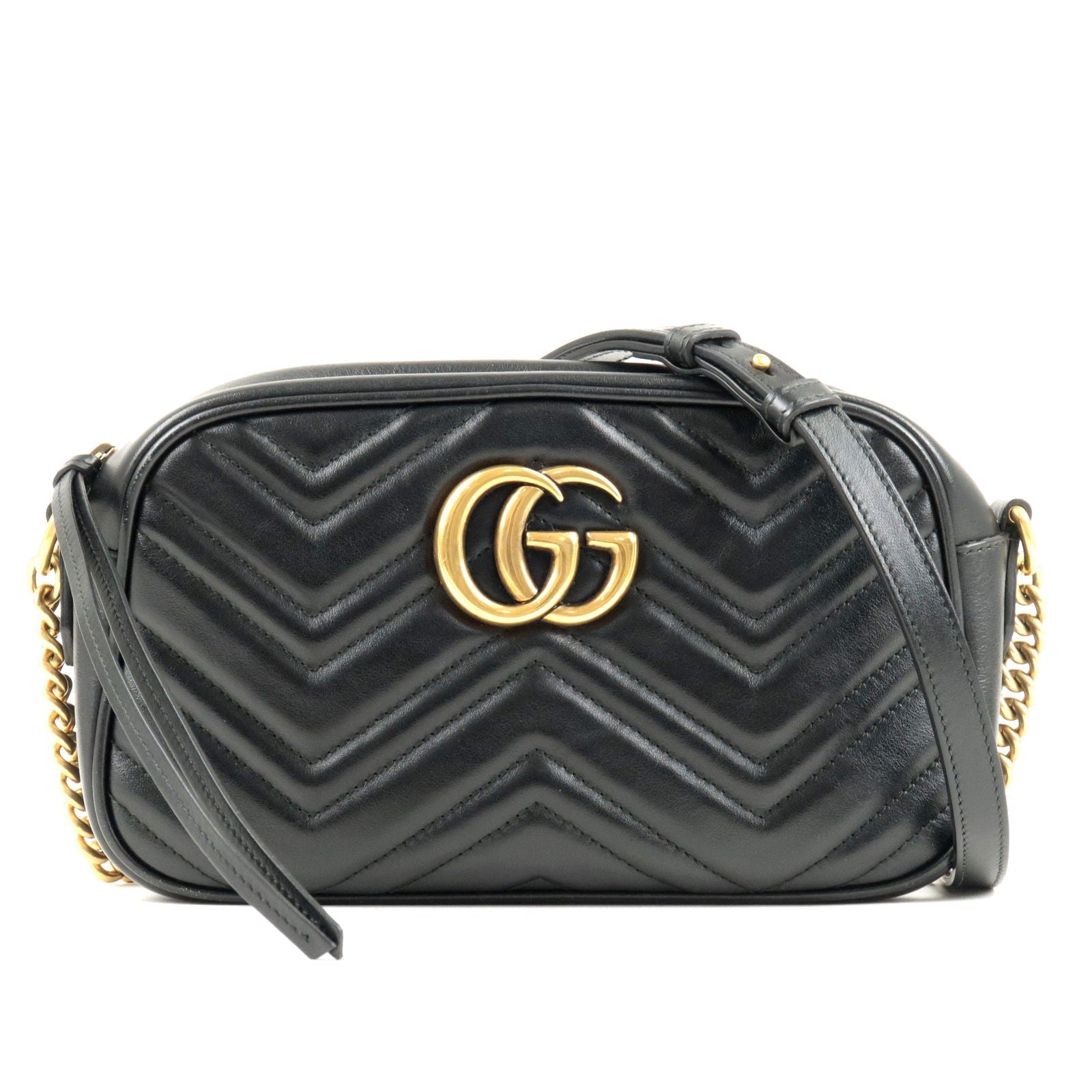 GUCCI GG Marmont Leather Chain Shoulder Bag Black 447632