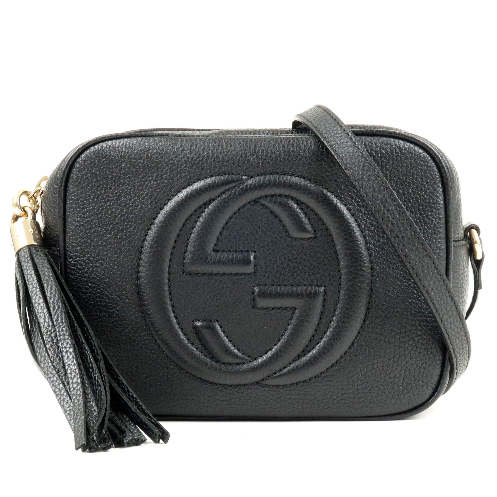 GUCCI Small Disco Leather Shoulder Bag Black 308364