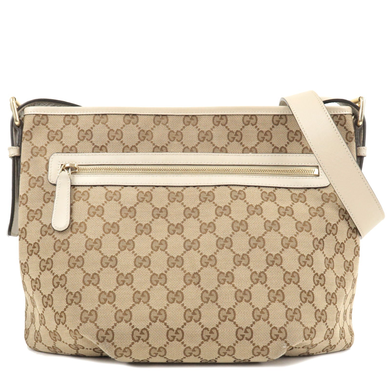 GUCCI GG Canvas Leather Shoulder Bag Beige Ivory 388930