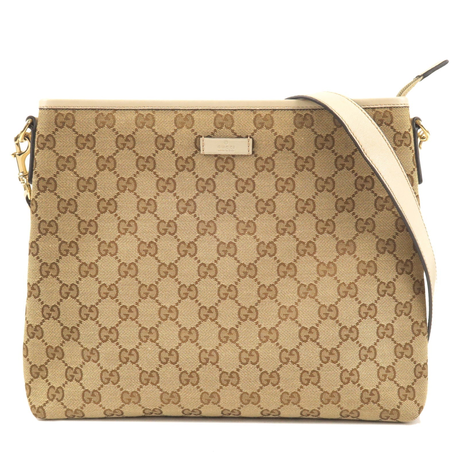 GUCCI GG Canvas Leather Shouler Bag Beige Brown 388924