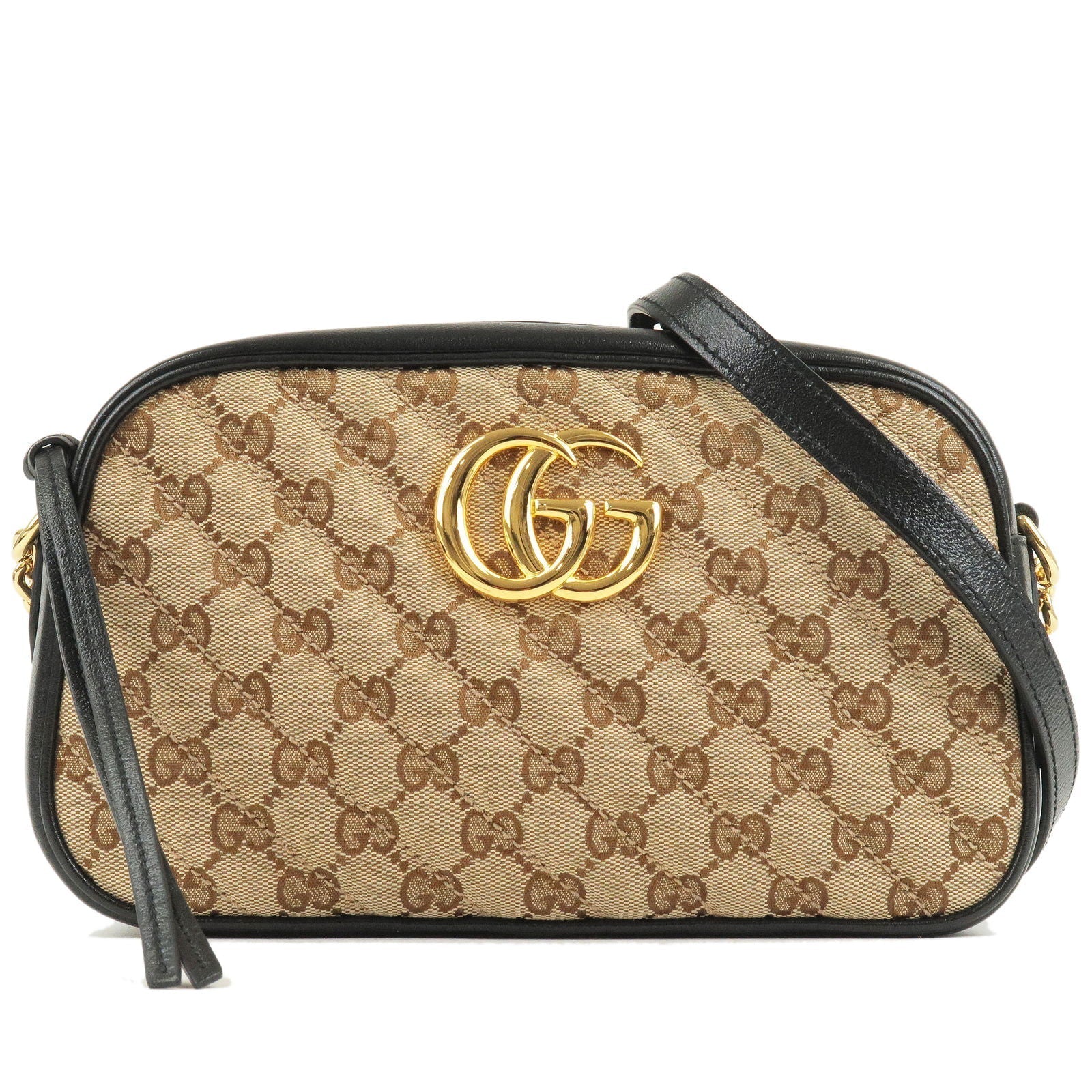 GUCCI GG Marmont Canvas Leather Shoulder Bag Beige 447632