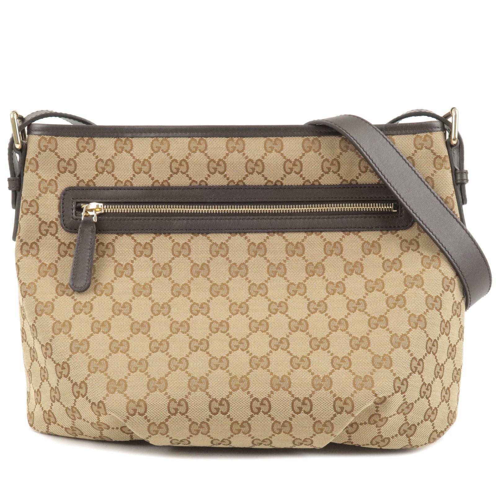 GUCCI GG Canvas Leather Shoulder Bag Beige Brown 388930