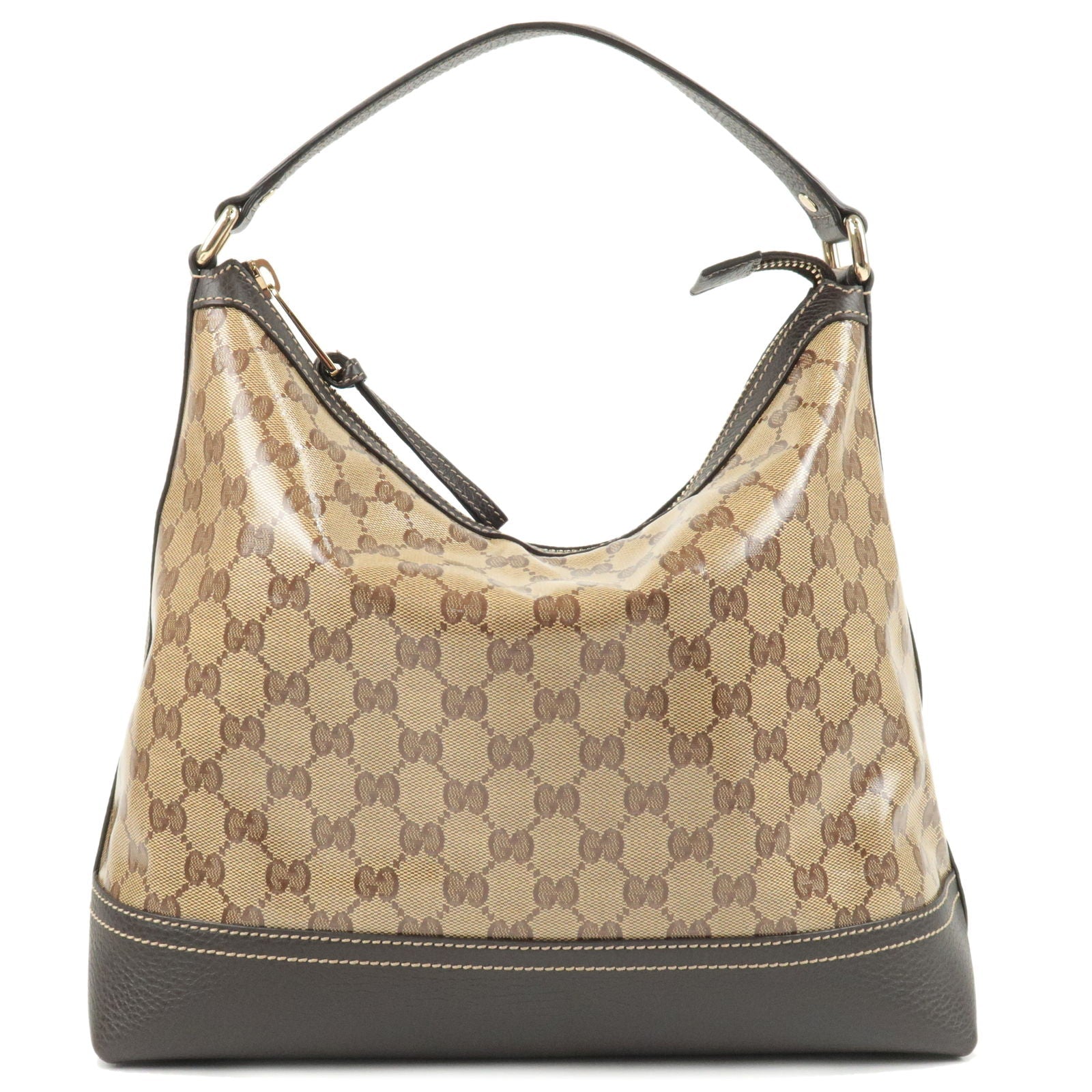 GUCCI GG Crystal Leather Shoulder Bag Beige Brown 336650