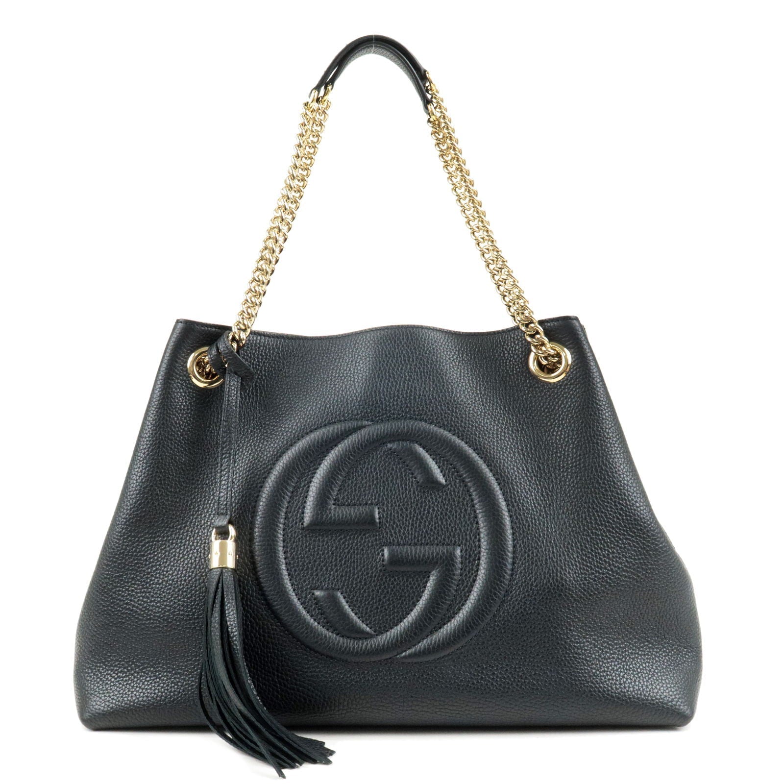 GUCCI SOHO Logo Leather Chain Shoulder Bag Black 536196