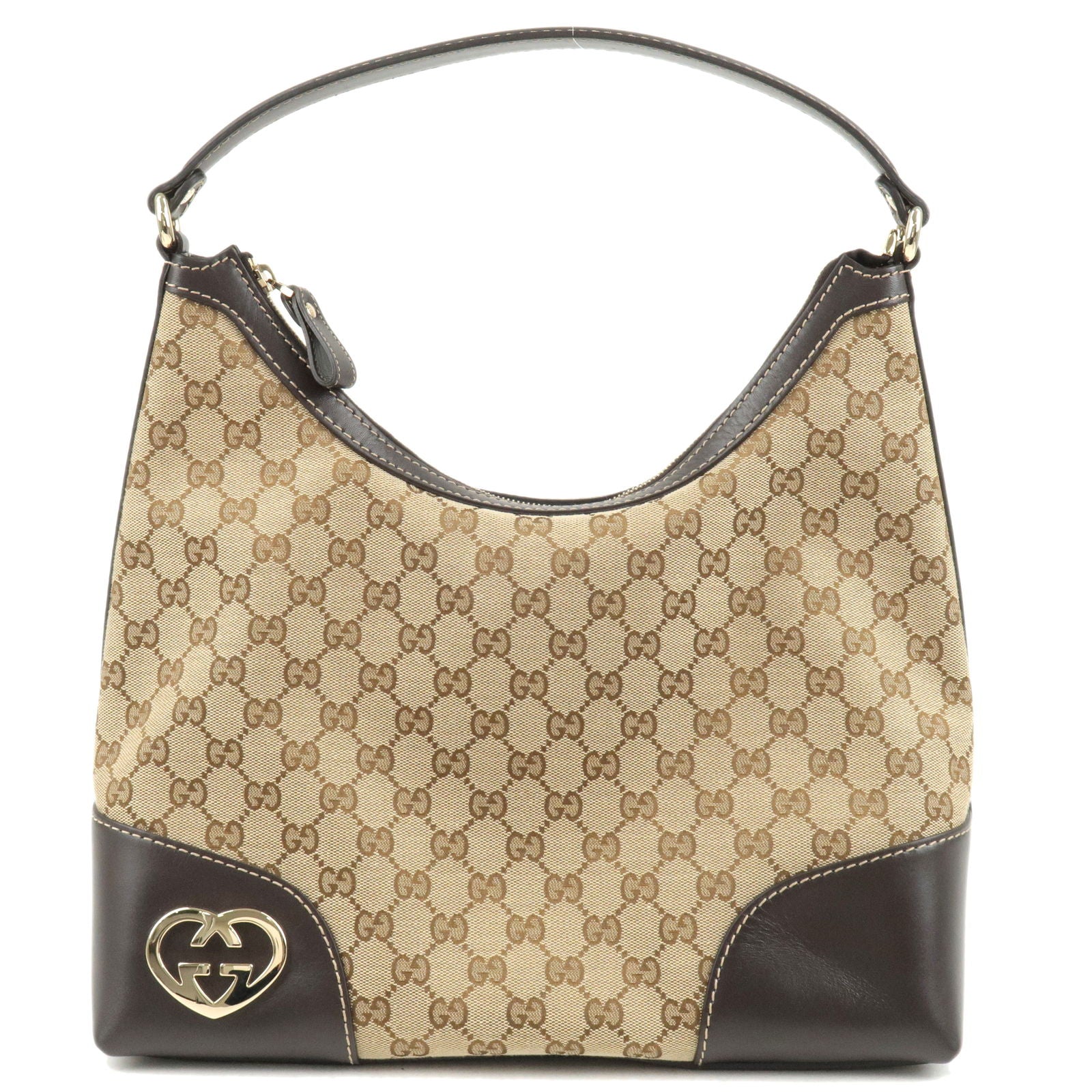 GUCCI Lovely GG Canvas Leather Shoulder Bag Beige Brown 257070