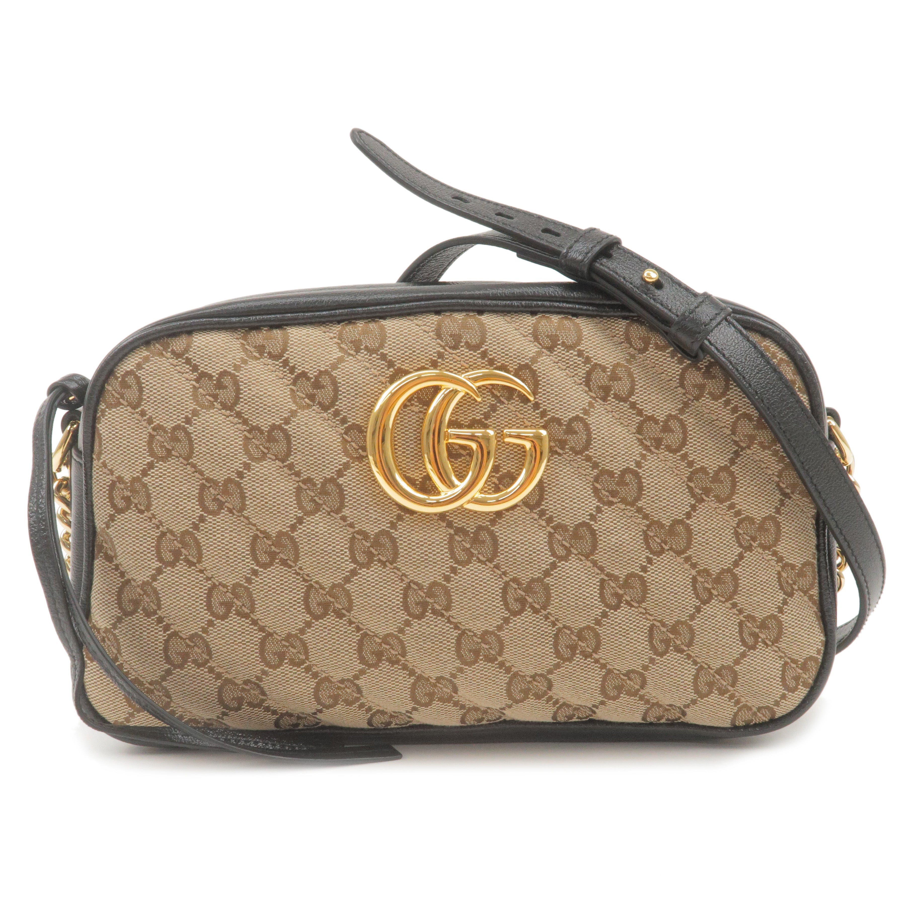 GUCCI GG Marmont Canvas Leather Shoulder Bag Beige 447632