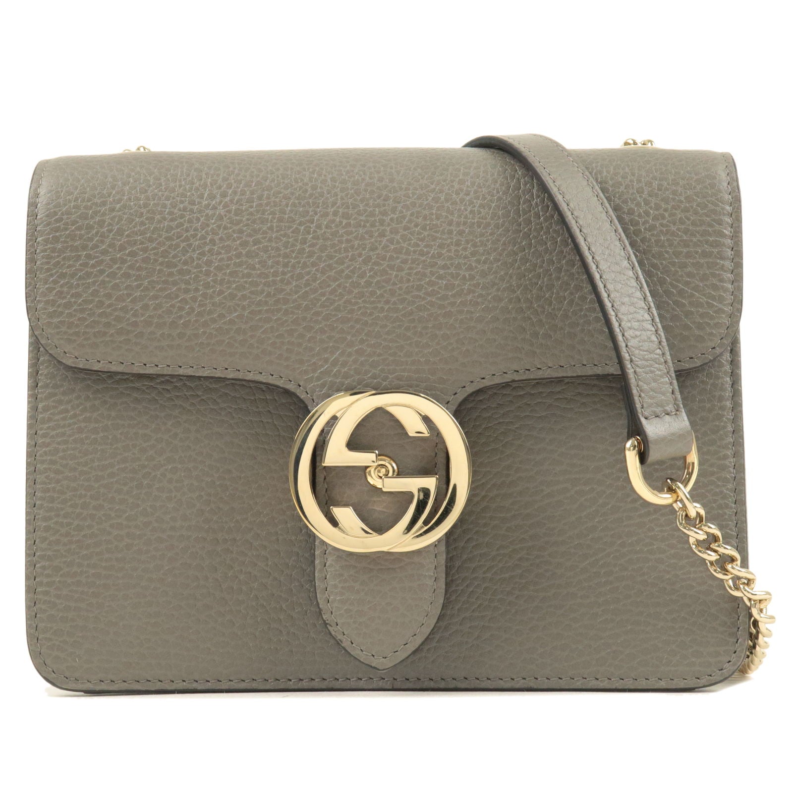 GUCCI Interlocking G Leather Chain Crossbody Bag Gray 510304