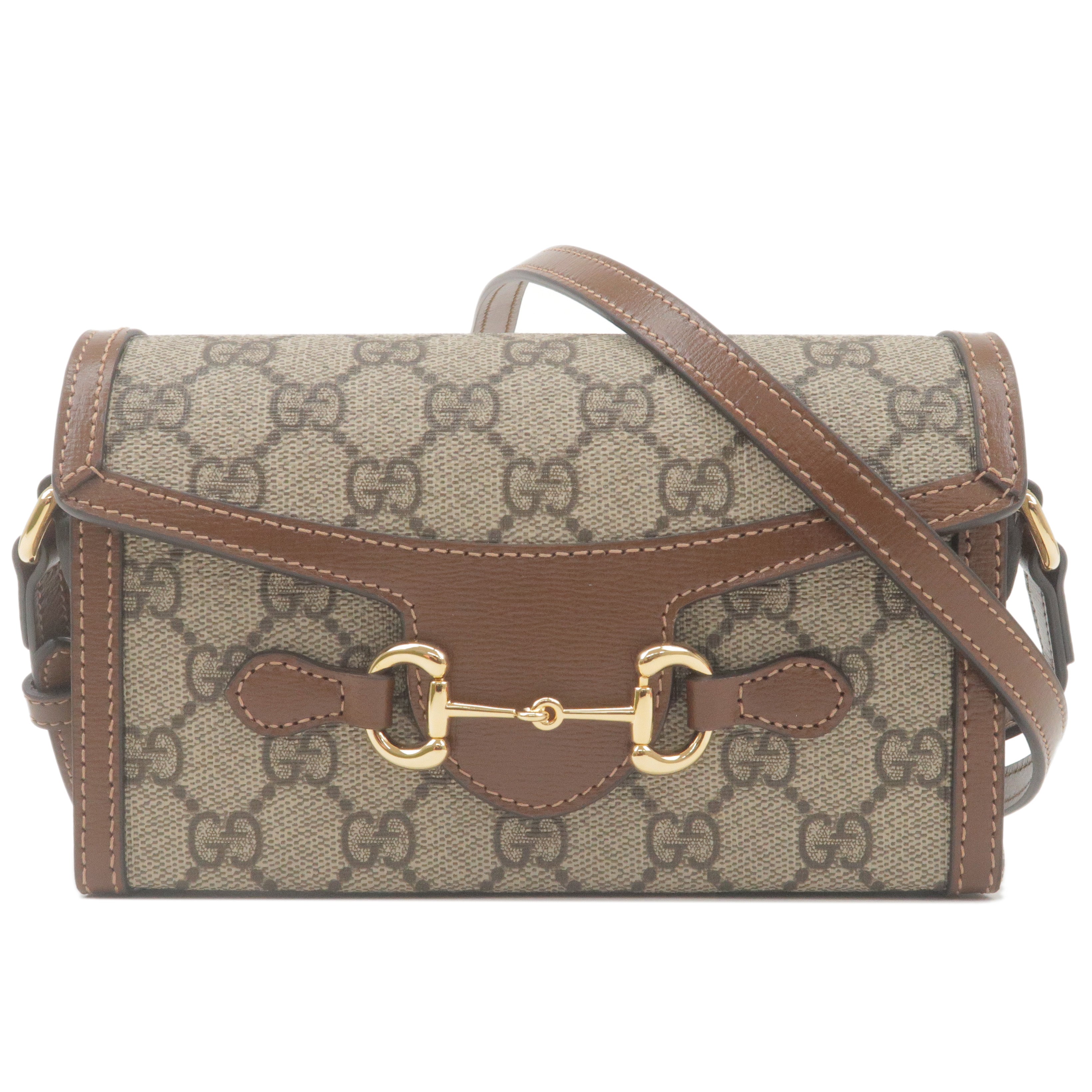 GUCCI Horsebit 1955 GG Supreme Leather Mini Bag Beige Brown