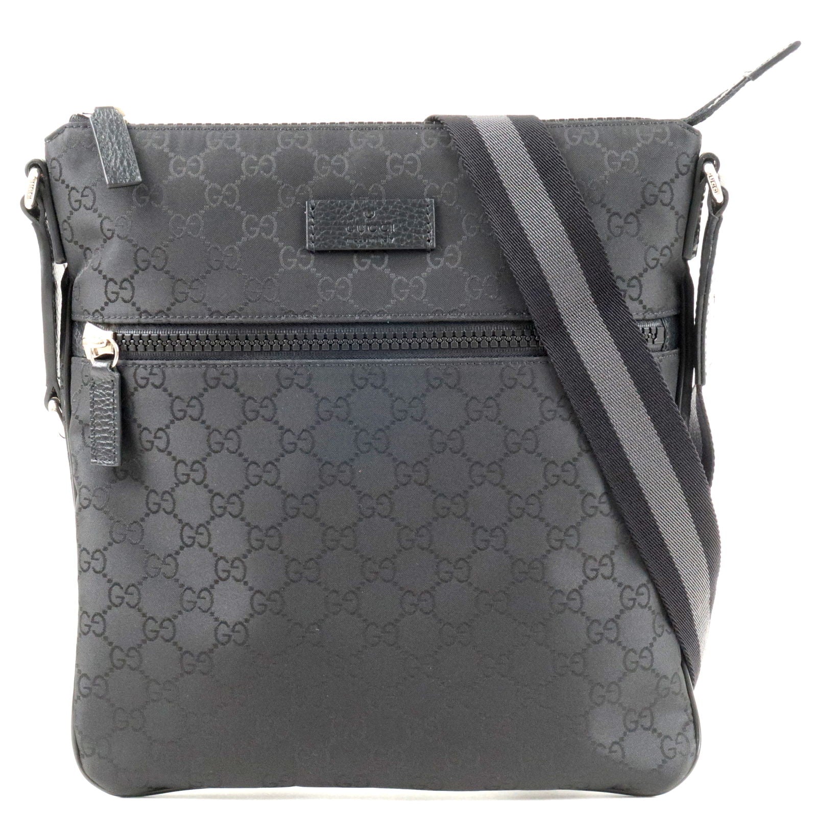 GUCCI Sherry GG Nylon Leather Cross Body Bag Black 449184