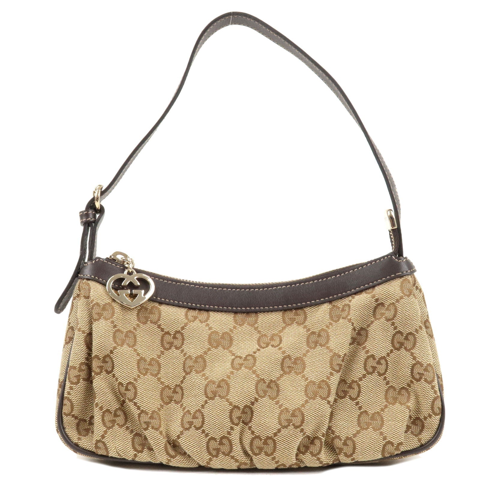 GUCCI Lovely GG Canvas Leather Hand Bag Pouch Beige Brown 245938