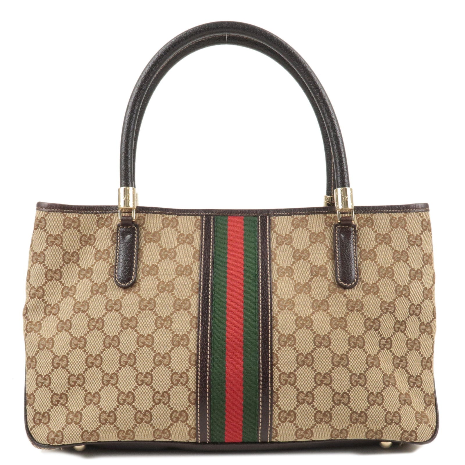 GUCCI Sherry GG Canvas Leather Tote Bag Beige Brown 161717