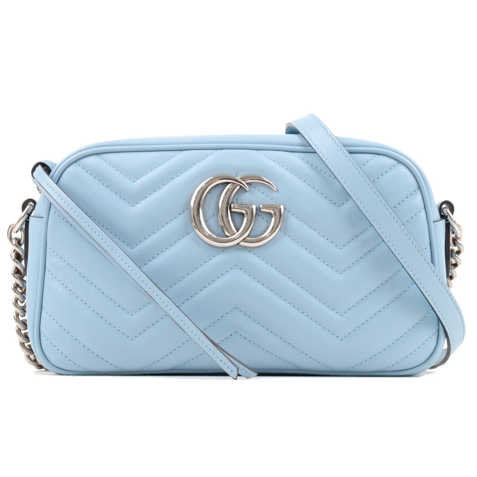 GUCCI GG Marmont Leather Small Shoulder Bag Light Blue 447632