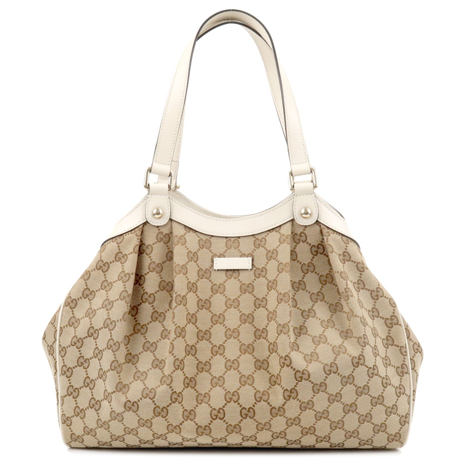 GUCCI GG Canvas Leather Tote Bag Shoulder Bag Beige White 388919